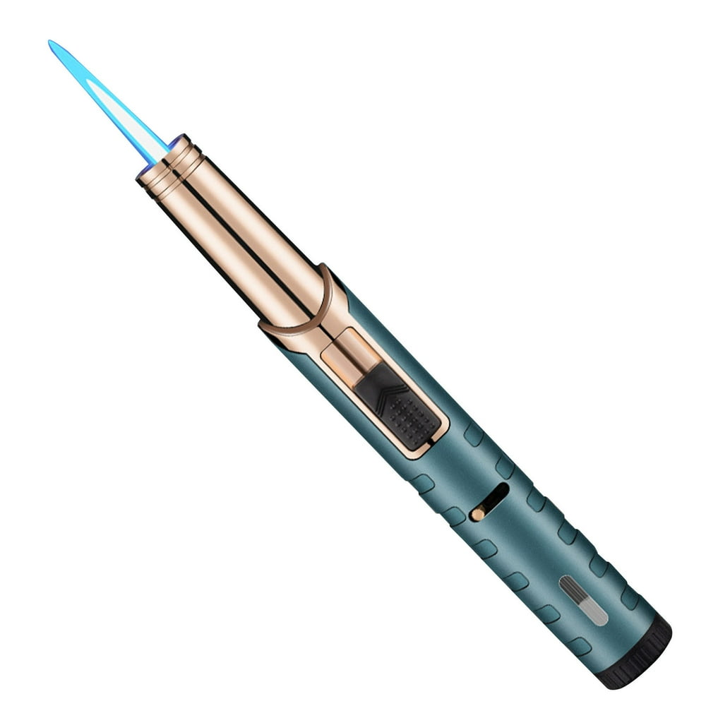 Refillable Windproof Torch Lighter, Single Jet Butane Flame, Outdoor Camp & Grill Tool, Teal  product photo